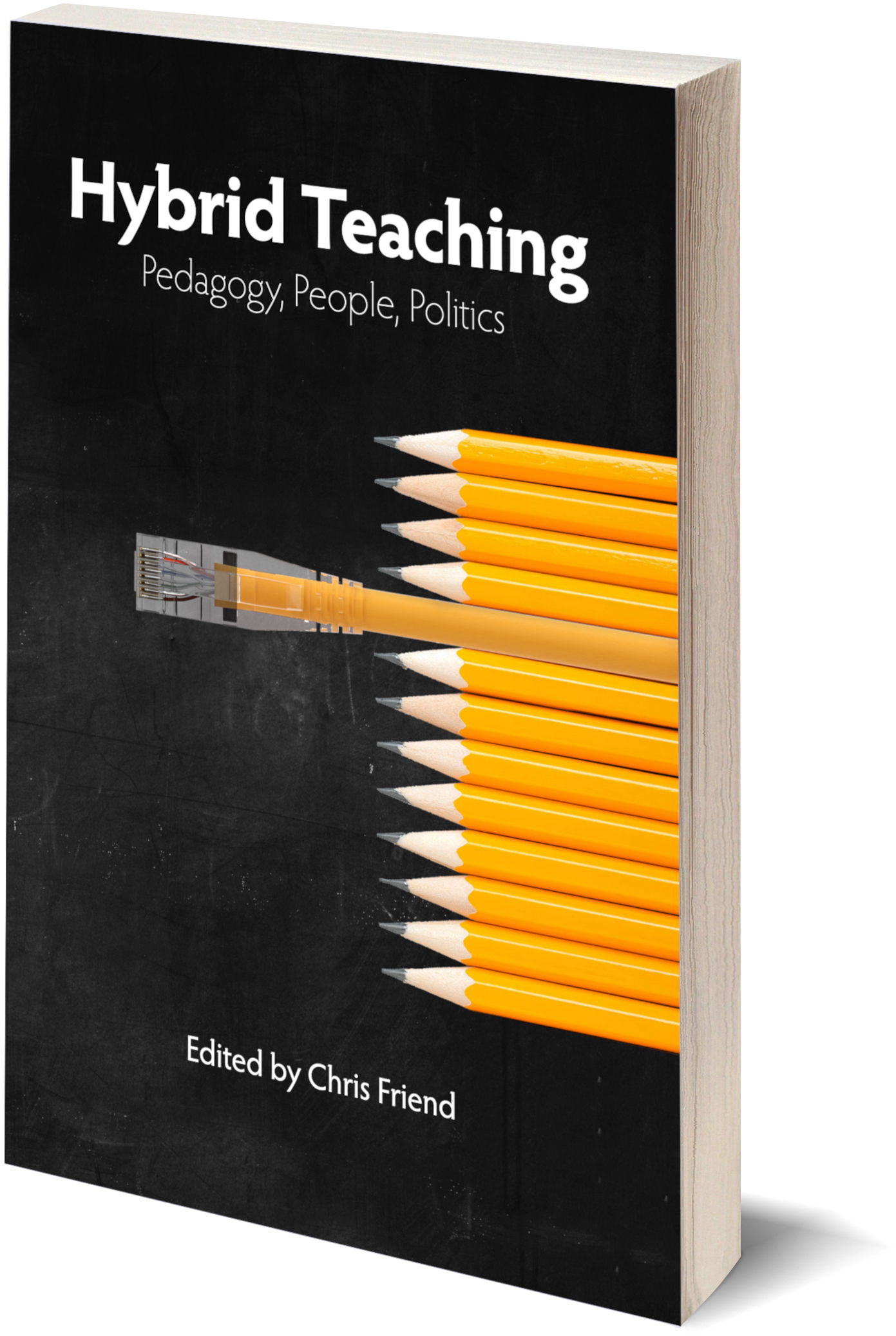 Cover of a book showing pencils lined up with an ethernet cable snuck in